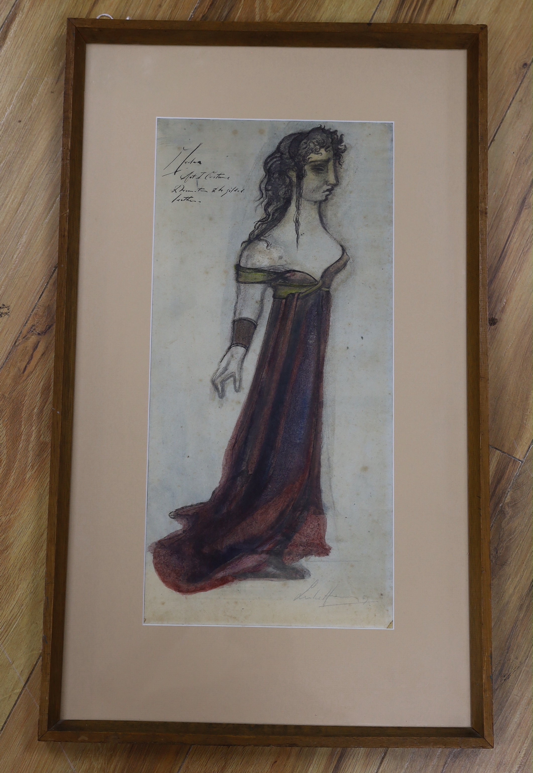 Leslie Hurry (1909-1978), ink and watercolour, costume design for 'Medea 1948' directed by John Gielgud, signed in pencil, 48 x 23cm